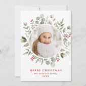冬のエレガント葉とホリーベリーの写真 シーズンカード (正面)