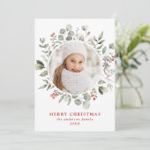 冬のエレガント葉とホリーベリーの写真 シーズンカード (スタンド正面)