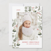 冬のエレガント葉とホリーベリーの写真 シーズンカード (正面)