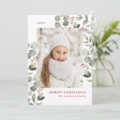 冬のエレガント葉とホリーベリーの写真 シーズンカード (スタンド正面)