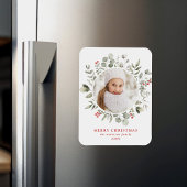 冬のエレガント葉とホリーベリーの写真 マグネット