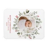 冬のエレガント葉とホリーベリーの写真 マグネット (横)