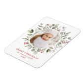 冬のエレガント葉とホリーベリーの写真 マグネット (左側)