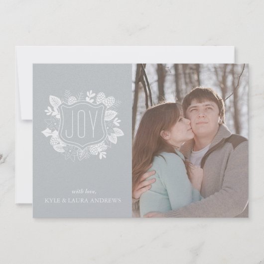 冬のエレガント葉シルバーきらめくフォトカード 招待状 (正面)