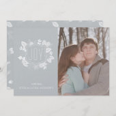 冬のエレガント葉シルバーきらめくフォトカード 招待状 (正面/裏面)