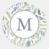 冬のエレガント葉ホリデーモノグラム ラウンドシール (正面)