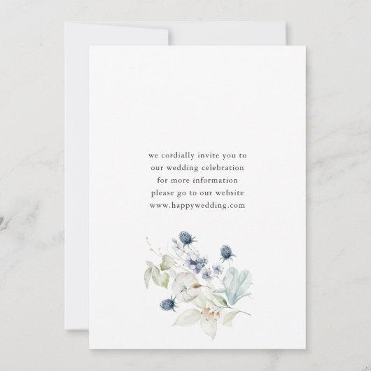 冬のエレガント葉ボホウェディング日付を保存 セーブザデート (裏面)