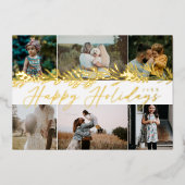 冬のエレガント葉6フォトファミリーコラージュ 箔シーズンカード (正面)