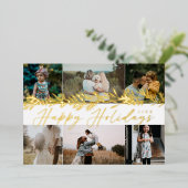 冬のエレガント葉6フォトファミリーコラージュ 箔シーズンカード (立ち正面)