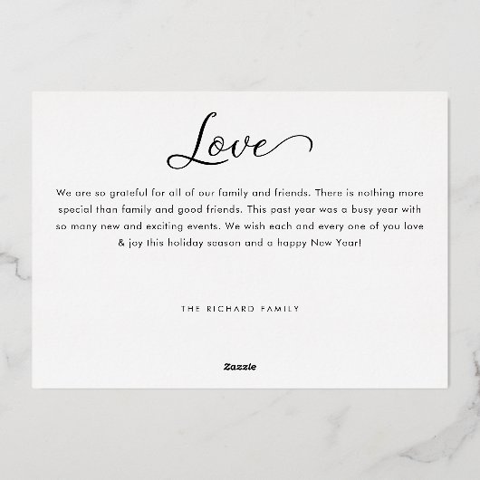 冬のエレガント葉6フォトファミリーコラージュ 箔シーズンカード (裏面)