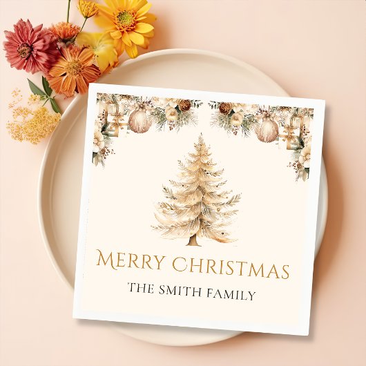 冬のエレガント金ゴールドクリスマスツリーホリデー スタンダードカクテルナプキン