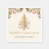 冬のエレガント金ゴールドクリスマスツリーホリデー スタンダードカクテルナプキン (正面)