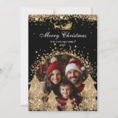 冬のエレガント金ゴールドグリッタークリスマスツリー写真 招待状 (正面)