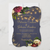 冬のエレガント金ゴールドネイビー結婚ブルゴーニュ 招待状 (正面)