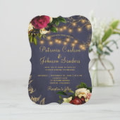 冬のエレガント金ゴールドネイビー結婚ブルゴーニュ 招待状 (スタンド正面)