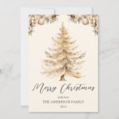 冬のエレガント金ゴールドメリークリスマスツリー シーズンカード (正面)