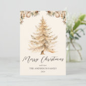 冬のエレガント金ゴールドメリークリスマスツリー シーズンカード (スタンド正面)