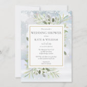 冬のエレガント雪片グリーンウェディングシャワー 招待状 (正面)