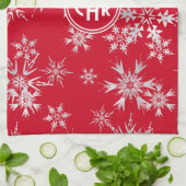 冬のエレガント雪 |背景（赤） キッチンタオル (折り畳み)