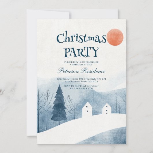 冬のエレガント風景クリスマスパーティー 招待状 (正面)