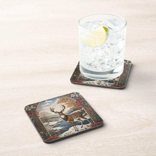 冬のエレガント鹿の冬のシーン コースター (右側)
