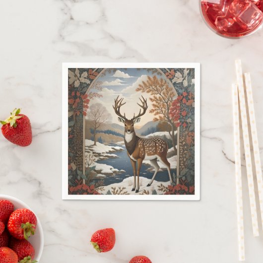 冬のエレガント鹿の冬のシーン スタンダードカクテルナプキン (インサイチュ)