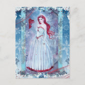 冬のエンジェルと(鳥)ショウジョウコウカンチョウファンタジーアートプリント ポストカード (正面)