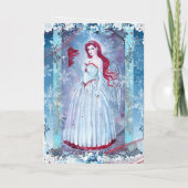 冬のエンジェルと（鳥）ショウジョウコウカンチョウファンタジーアートプリント 箔グリーティングカード (裏面)