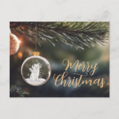 冬のオオカミと花模様クリスマスカード ポストカード (正面)