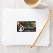 冬のオオカミと花模様クリスマスカード ラベル (インサイチュ)