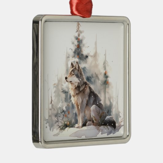 冬のオオカミのクリスマスオーナメント メタルオーナメント (右)