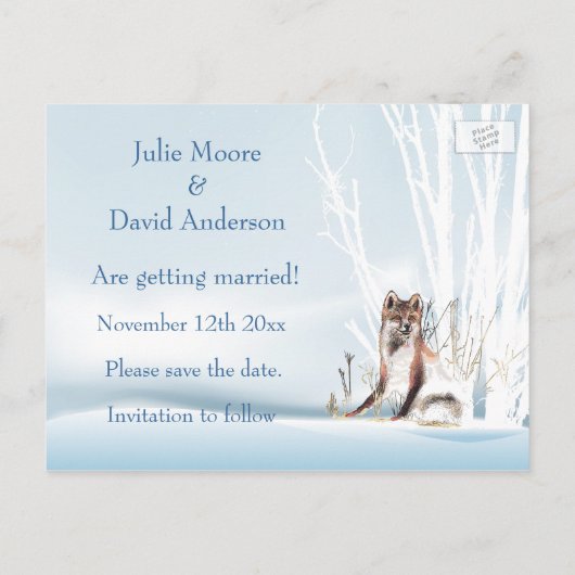 冬のオオカミの結婚式は日付を保存 案内ポストカード (裏面)