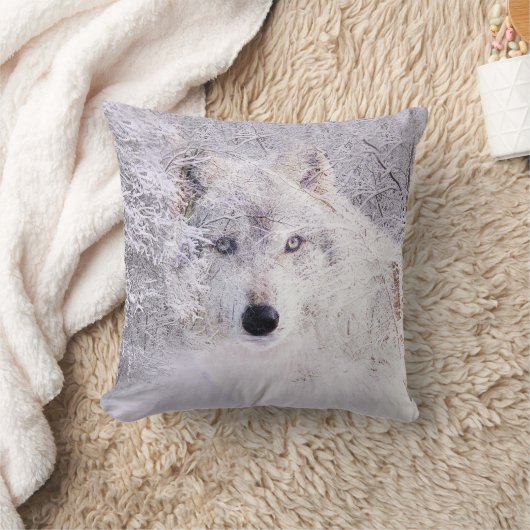 冬のオオカミ クッション (ブランケット)