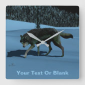 冬のオオカミ- Tapetum Lucidum スクエア壁時計 (正面)