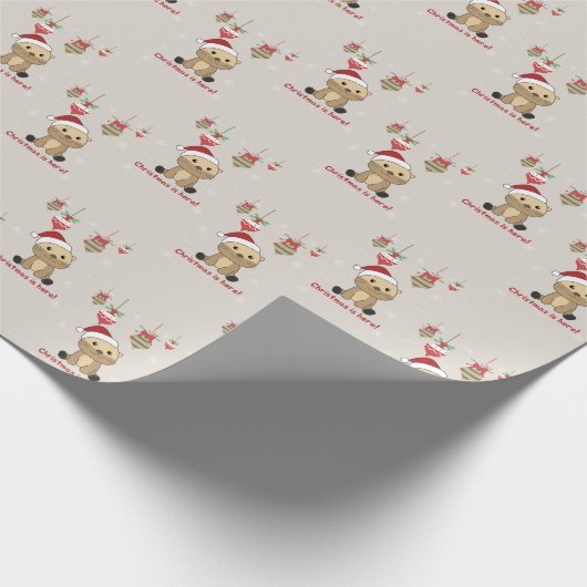 冬のオッタークリスマスの冬の動物オッターラッピング ラッピングペーパー (角)
