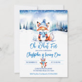 冬のオネダランドかわいいキツネの誕生日パーティー 招待状 (正面)