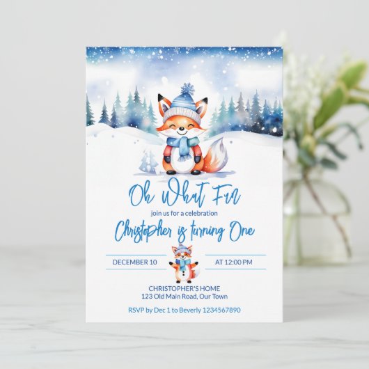 冬のオネダランドかわいいキツネの誕生日パーティー 招待状 (スタンド正面)