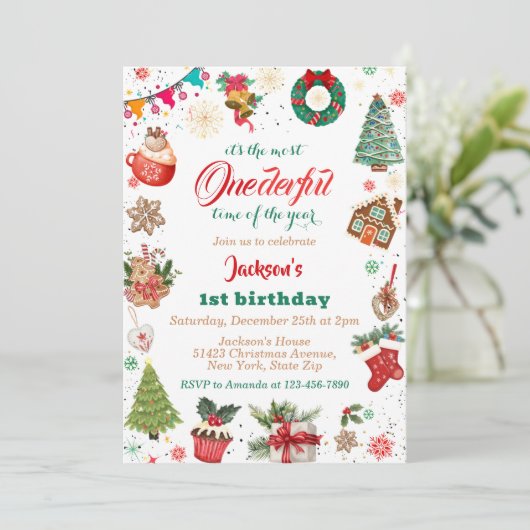 冬のオネダーフルクリスマス1st誕生日パーティー 招待状 (スタンド正面)