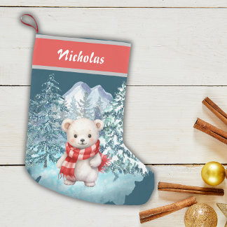 冬のオネダーランドのクリスマスかわいいシロクマ スモールクリスマスストッキング