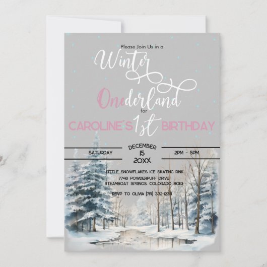 冬のオネダーランドのクリスマス第1の誕生日の少年 招待状 (正面)