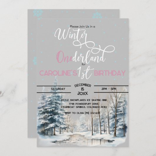 冬のオネダーランドのクリスマス第1の誕生日の少年 招待状 (正面/裏面)