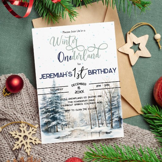 冬のオネダーランドのクリスマス第1の誕生日の少年 招待状