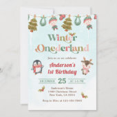 冬のオネダーランドのクリスマス1st誕生日パーティー 招待状 (正面)