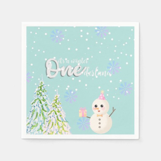 冬のオネダーランドの最初の誕生日 スタンダードカクテルナプキン (正面)