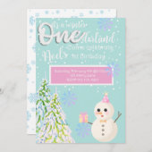 冬のオネダーランドの最初の誕生日 招待状 (正面/裏面)