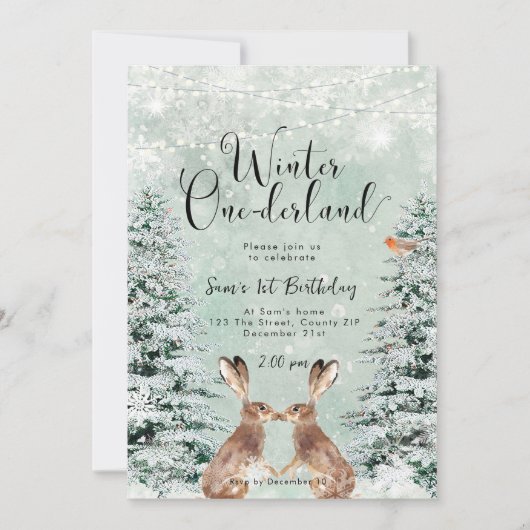 冬のオネダーランドの誕生日パーティーへの招待 招待状 (正面)