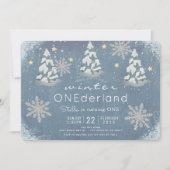 冬のオネダーランドシルバースノーフレーク1st誕生日 招待状 (正面)