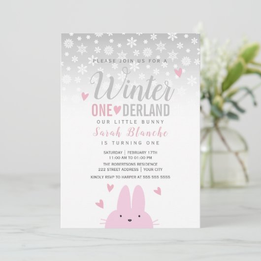 冬のオネダーランドシルバーピンク1歳の誕生日 招待状 (スタンド正面)