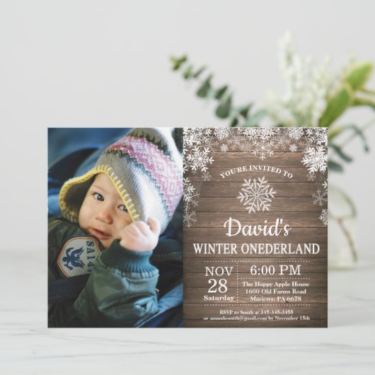冬のオネダーランドスノーフレーク1st誕生日 招待状 (スタンド正面)
