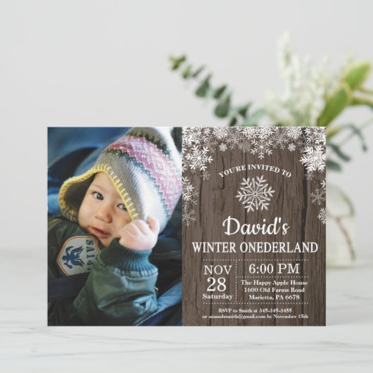 冬のオネダーランドスノーフレーク1st誕生日 招待状 (スタンド正面)